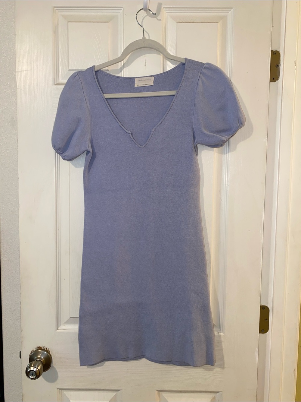 UO French Blue Puff Sleeve Knit Mini Dress (S)